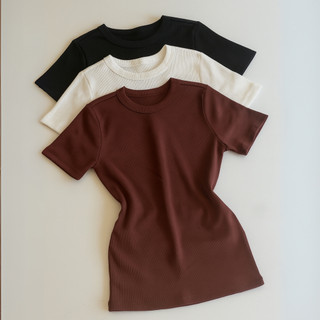Kit 3 Blusa Manga Curta Ribana Feminina Básica Elegante Tendência Verão