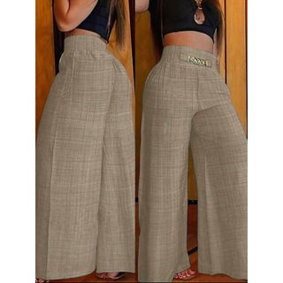 Calça Pantalona Social Feminino De Linho Com Cinto Fake e Cintura Alta e Bolsos