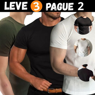 Kit Com 3 Camiseta Masculina Canelada  Camisa Americana Slim  100% Algodão