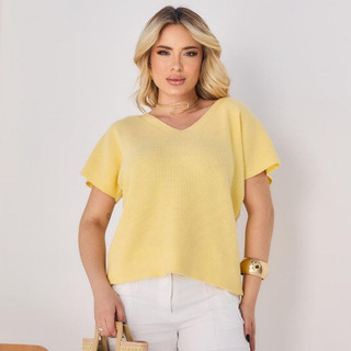 Blusa Modal Feminina T-Shirt Verão Ponto Arroz Manga Morcego Decote V Tricot Básica