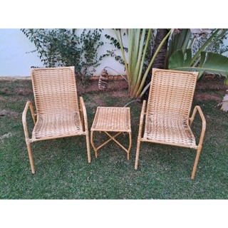 jogo 02 cadeiras e mesa de centro jardim área externa COR CAPPUCCINO estrutura aço reforçado CLFSTORE