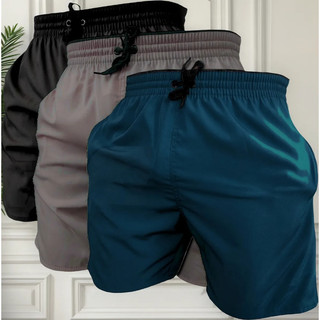 KIT 3 short bermudas tactel elastano masculino praia academia secagem rapido com 2 bolsos lateral