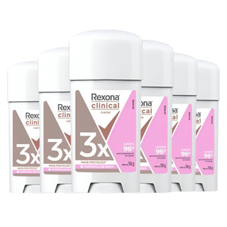 Kit 06 Desodorante Rexona Antitranspirante Creme Clinical Classic Feminino 96h 3x mais Proteção 58g