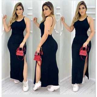 Vestido Feminino Longo de Alcinha  Costa Nua com Bojo Canaelado Moda TUBINHO VERÃO
