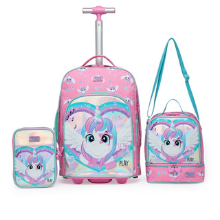 Kit Mochila Rodinha Lancheira Estojo Alças Removíveis Yupe Unicórnio