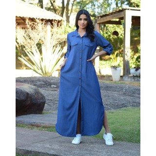 Vestido longo jeans M ao G3 plus size botões frente amamentação evangelico chamisie chemise casual e