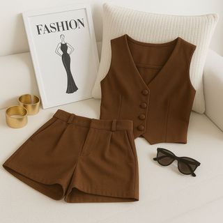 Conjunto Feminino Alfaiataria Luxo - Colete e Short Elegante e Versátil