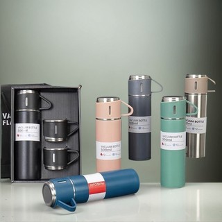 Garrafa Térmica 500ml com 3 Copos | Inox Fosco – Kit Bebidas Quentes