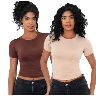 Kit com 2 Cropped Baby Tee No Tecido Suplex Super Tendência
