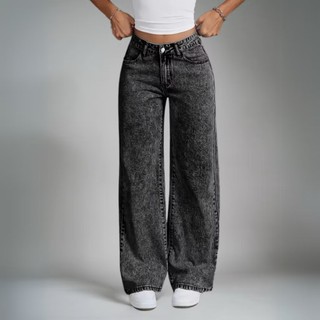 "Calça Jeans Wide Leg Grafite - Cintura Alta com Efeito Empina Bumbum | Super Tendência
