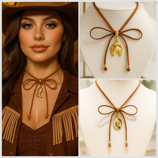 Colar Country Estilo Rodeio com Pingente Folheado Western Fashion