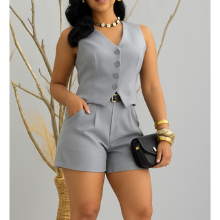✨✨CONJUNTO MARIANA  MODA FEMININA  EM SHORTS +COLETE LOOK COMPLETO😎