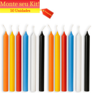 Kit 50 Velas Palito Coloridas 16cm Monte Seu Kit Brancas Pretas Coloridas