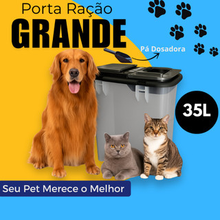 Porta Ração 15 KG Container Com Pá Dosadora 35 Litros Pet Cachorro Gato