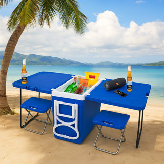 Super Caixa Térmica Cooler Multifuncional 32 L Com Mesa E Cadeira Praia Camping 5 Em 1