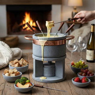 Arte Pedra Kit Fondue Para Queijo E Chocolate Em Pedra 500ml