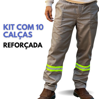 KIT com  CALÇAS COM FAIXA REFLETIVA - Reforçada Brim pesado uniforme profissional construção epi