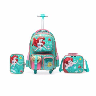 Kit Mochila Rodinha Sereia Ariel Disney Escolar Lancheira Estojo
