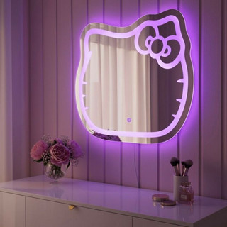 Espelho Infantil LED Gatinho 70x65cm Touch 3 Cores Rosa Branco Amarelo