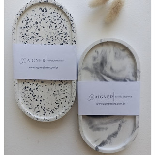 Bandeja Decorativa Oval Em Concreto