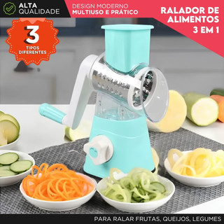 Ralador de Legumes Giratório 3 em 1 Multiuso Manual com Ventosa e 3 Lâminas Para Queijo e Legumes AE
