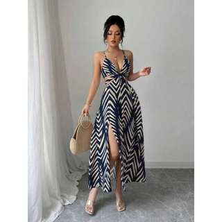 Vestido Longo Estampado Alça Amarração com Fenda