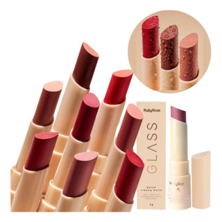 Batom Bastão Creamy Matte Glass Ruby Rose Cores Intensas com Alta Pigmentação e Acabamento Aveludado