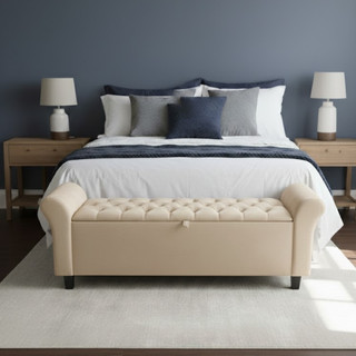 Baú Recamier Divã Paris Capitonê 150cm Para Cama Queen Tecido Suede Estrutura em Madeira  - AV
