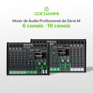 Mesa de Som Gochanmi M6/M10, 6 Canais/10 Canais com 2×99 Efeitos DSP DJ Mixer mesa som Automotiva Bluetooth +48V 110/220