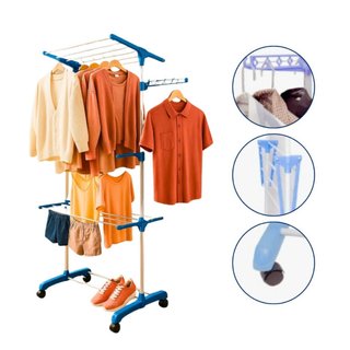 Varal De Chão Roupas Retrátil Dobrável 3 Andares 4 Rodas Aço Vertical Inox Grande De Pé