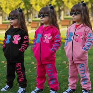 Conjunto Infantil Feminino de Inverno Stitch 2 Peças Casaco e Calça Confortável