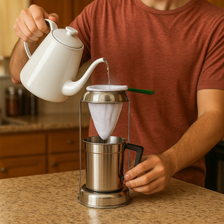 Kit Coador De Café com Suporte e Leiteira Alumínio Completo