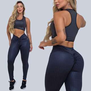 Conjunto Feminino Cirre Academia Top e Legging Levanta Bumbum