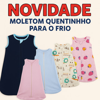 Saco de Dormir Bebê com Zíper Antissufocamento Inverno/Verão Malha Soft Moletom 3 a 12 Meses Unissex Soninho de Bebê