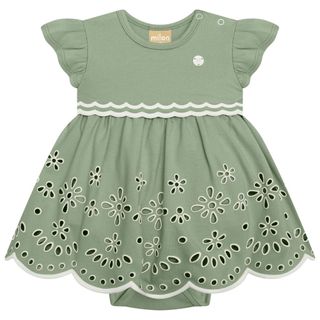 Vestido Bebê Menina Bordado com Body verde e bege Milon - 2001201