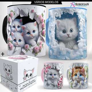 Caneca Gatinho 3D Gato Porcelana Fofo Personalizada Gatos Xícara Pet Gatinhos Ceramica Rosa Preto