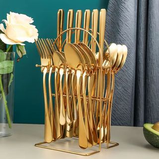 Suporte Porta Talheres Inox Luxo Para Ate 24 Peças - Não Acompanha Os Talheres