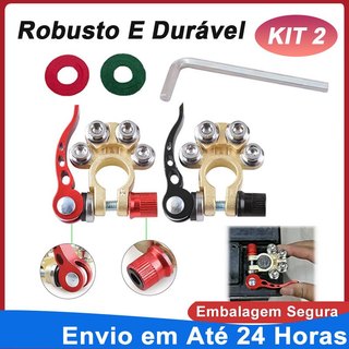 Kit Com 2 Conectores - 12v 24v Positivo & Negativo Automotivo Bateria Terminal Cabo Braçadeira Liberação Rápida Carro