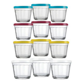 Kit 6/12 Tigelas de Vidro 150ml Nadir com Tampa Sortida – Freezer, Micro-ondas, Empilhável