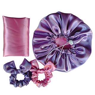 Kit 1 Touca Cetim Com Dupla Face + 1 Fronha + 2 Scrunchies
