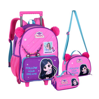 Kit Mochila De Carrinho Luluca Com Lancheira e Estojo Escolar Mochila de Rodinhas Menina Infantil