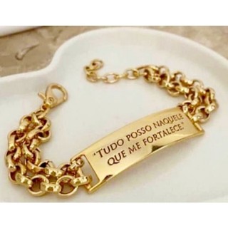 Pulseira Tudo Posso Naquele Que Me Fortalece Feminina Banhado A Ouro