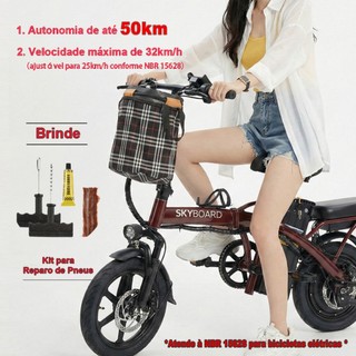 👍🔥Upgrade de Garantia SKYBOARD Bicicleta Elétrica Dobrável Bivolt 48V15Ah autonomia 45km farol LED suporte de celular