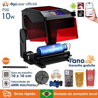 AlgoLaser PIXI 10W Preto Gravadora A Laser Área 10cm*10cm  Impressora A Gravador Corte Laser Máquina De Gravação