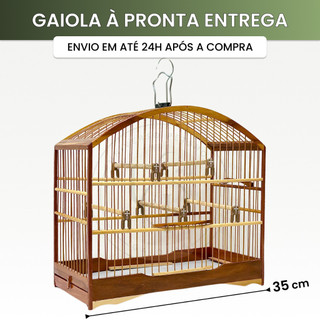 Gaiola Para Coleiro 35cm Madeira Peroba Envernizada Fino Acabamento 5 Poleiros Presilha Papacapim