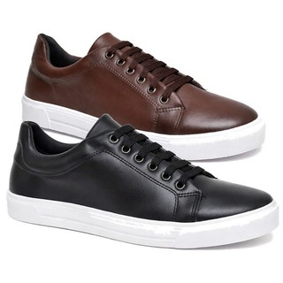 Kit 2  Pares Tênis  Masculino Preto e Marrom Casual com Cadarço Sola Reta Leve