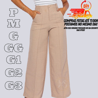 Calça Pantalona Linho Feminina Cintura Alta