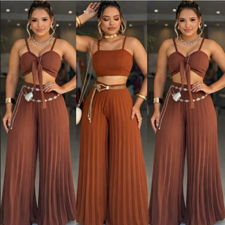 Conjunto Cropped e Calça Plissada Look Elegante Tendência  2025 Festa Social en TECIDO DUNA