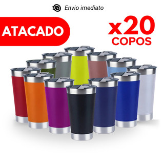 Kit 20/15/10 Copo Térmico 473ml Com Tampa e Abridor de Garrafas Copo Inox Atacado