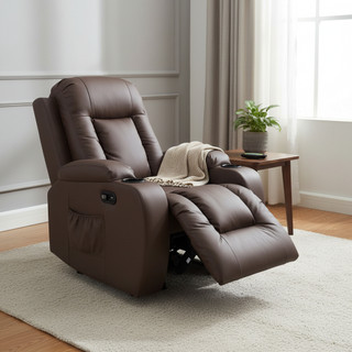 Poltrona de Massagem Caramelo Reclinável Automática Com Aquecedor e USB Ideal Para Relaxar em Casa